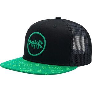 Green and Black 100% cotton shell and 100% polyester Flat Brim Trucker Cap
